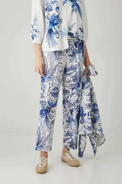 Kalhoty s příměsí lnu Medicine bílá barva, medium waist