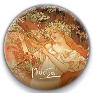 Magnet Alfons Mucha - Jaro, kulatý, 5 cm