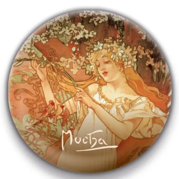 Magnet Alfons Mucha - Jaro, kulatý, 5 cm