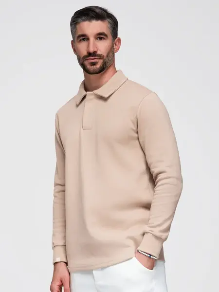 Ombre Men's structured knit polo collar sweatshirt - beige