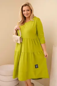 Kesi Włoski Dámská bavlněná sukni Plus Size s volány a ohrnutým rukávem pistáciová