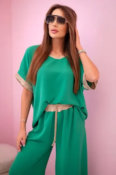 Kesi Włoski Viskózový komplet so zlatým lemovaním zelený