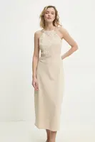 Lněné šaty Answear.LAB béžová barva, maxi