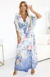 603-3 Airy wrap maxi dress with floral pattern – blue roses