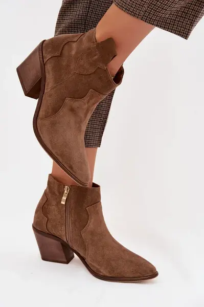 Dámske semišové členkové čižmy Zazoo 3153 khaki