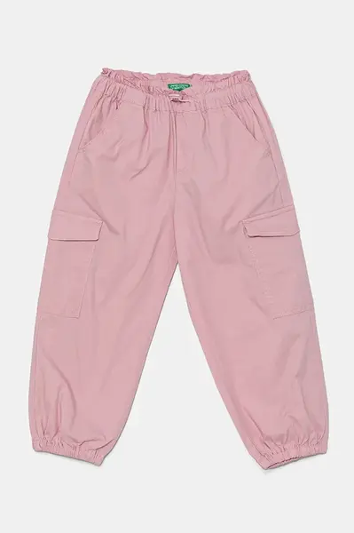 Dětské kalhoty United Colors of Benetton růžová barva, hladké, 4L2VGF028