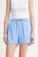 Šortky s příměsí lnu MUNTHE UPPI dámské, modrá barva, high waist, 255140625523