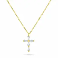 Brilio Silver Oslnivý pozlacený náhrdelník pro ženy Křížek NCL198Y