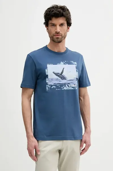 Bavlněné tričko BOSS Orange pánské, tmavomodrá barva, s potiskem, 50539187