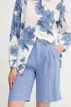 Lněné kraťasy OUI dámské, modrá barva, high waist, 92922