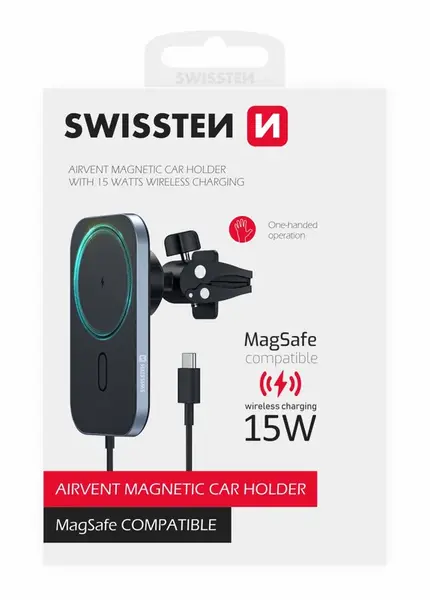 Magnetický držák do ventilace auta SWISSTEN s bezdrátovýmnabíjením 15W (kompatibilní s MagSafe)