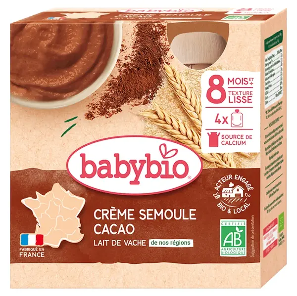 BABYBIO Kapsička krém kakao a krupička 8m + 4 x 85 g