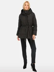 PERSO Woman's Women's short tied real down jacket with a hood ,  color