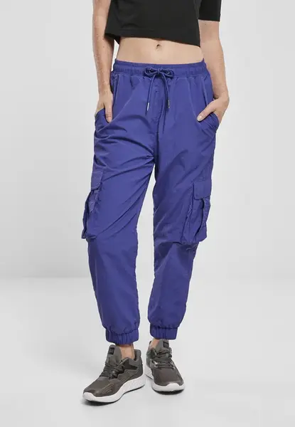 Women's Wavy Nylon High Waisted Cargo Pants Blue Purple