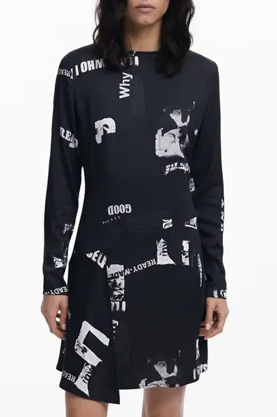 Vzorované šaty s dlouhým rukávem