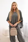 Włoski Bavlněný komplet halenka + kalhoty Grafit