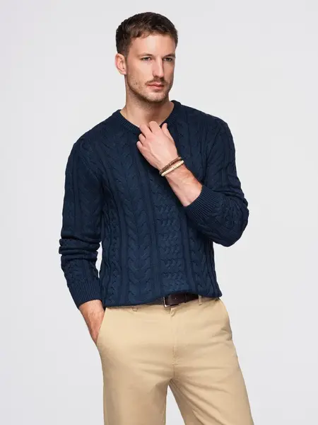 Ombre Men's elegant sweater with interesting weave - navy blue