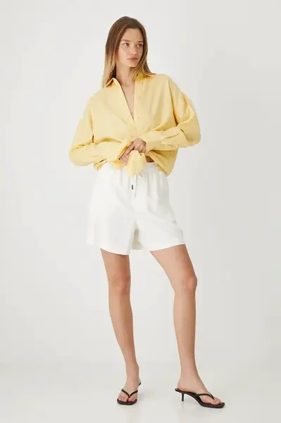 Šortky s příměsí lnu Medicine dámské, béžová barva, medium waist