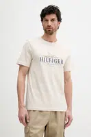 Bavlněné tričko Tommy Hilfiger pánské, béžová barva, s potiskem, MW0MW39353