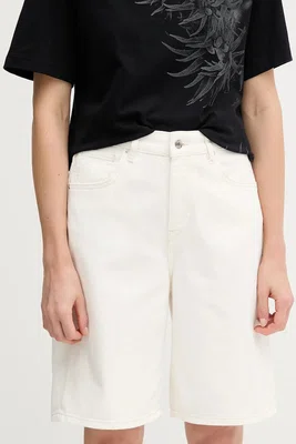 Džínové šortky Sisley dámské, béžová barva, high waist, 4W9KL901L