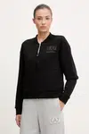 Mikina EA7 Emporio Armani dámská, černá barva, s potiskem, AF12473.7W000178