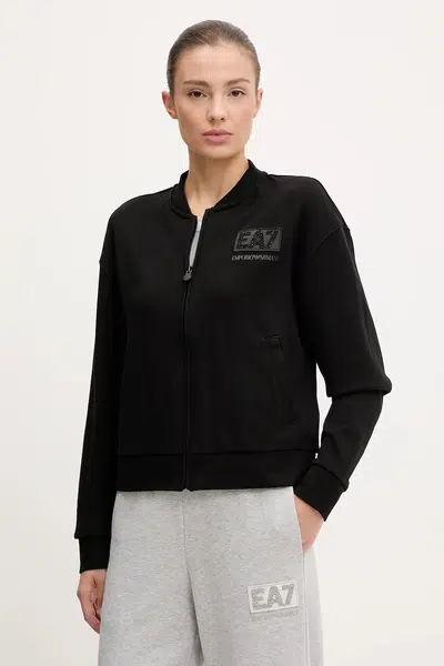 Mikina EA7 Emporio Armani dámská, černá barva, s potiskem, AF12473.7W000178