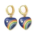 Heart with Rainbow Real 18K Gold Plated Brass Dangle Hoop Earrings