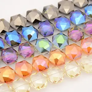 Hexagon Electroplate Full Rainbow Plated Glass Beads Strands