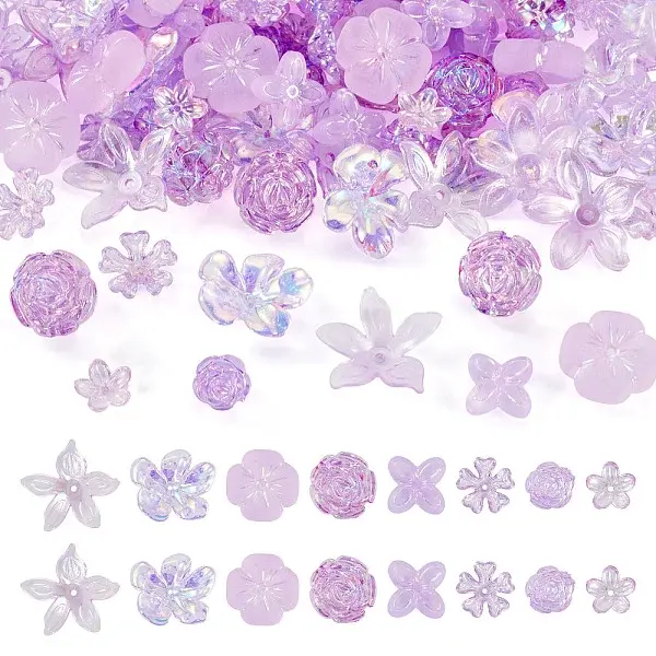 130Pcs 8 Styles Plating Acrylic Beads