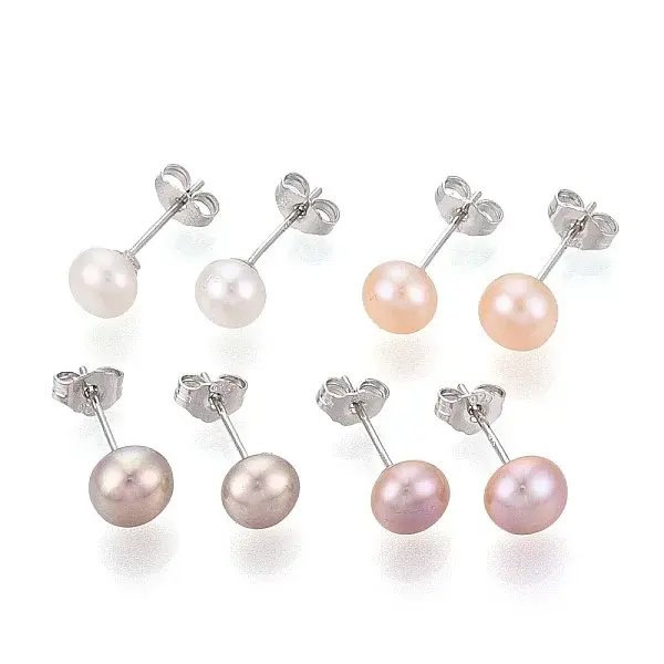 Natural Pearl Half Round Stud Earrings