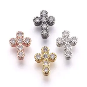 Brass Micro Pave Cubic Zirconia Beads