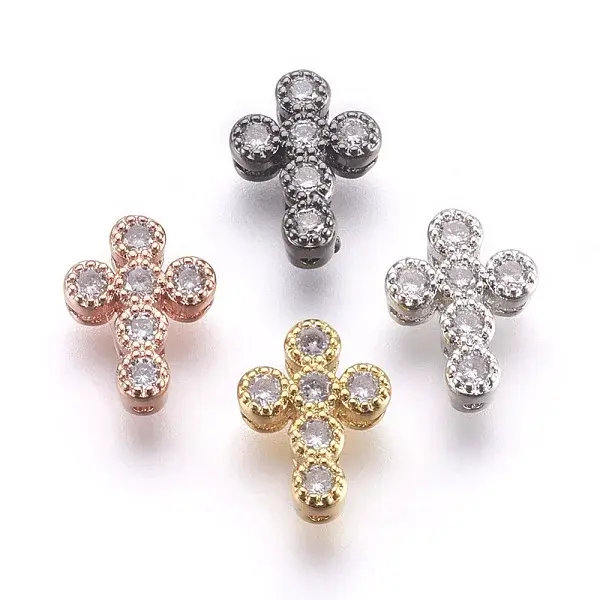 Brass Micro Pave Cubic Zirconia Beads
