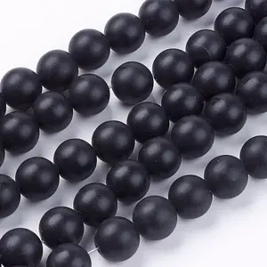 Natural Black Stone Bead Strands