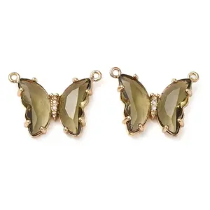 Brass Pave Faceted Glass Connector Charms