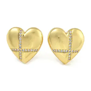 Rack Plating Brass Micro Pave Clear Cubic Zirconia Stud Earrings