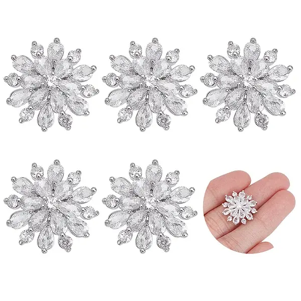 6PCS Brass Micro Pave Clear Cubic Zirconia Buttons