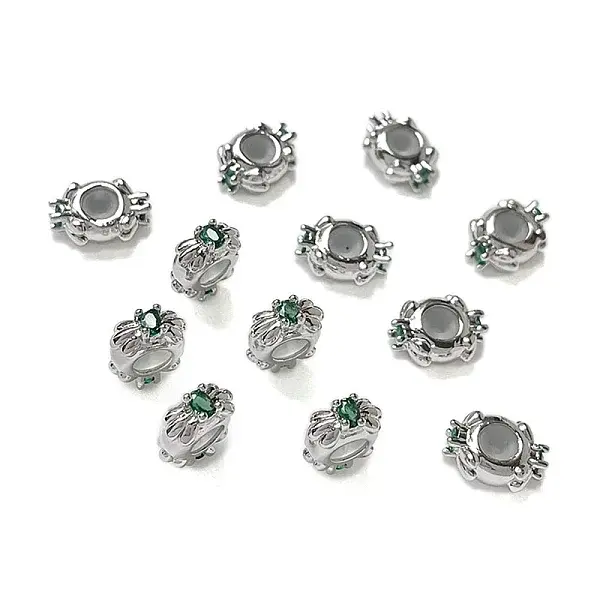 Brass Micro Pave Green Cubic Zirconia Beads