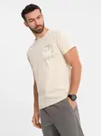 Ombre Men's cotton t-shirt with printed pocket - turquoise