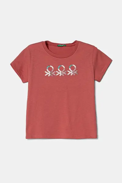 Dětské bavlněné tričko United Colors of Benetton růžová barva, 3I1XC10MZ