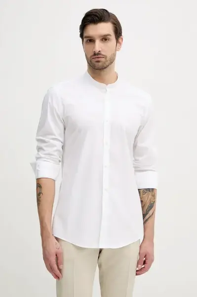 Košile BOSS pánská, bílá barva, slim, se stojáčkem, 50532882