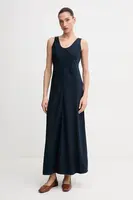 Lněné šaty Tommy Hilfiger tmavomodrá barva, maxi, WW0WW46171