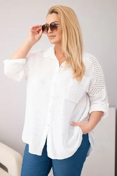 Plus size bavlněná košile s krajkou