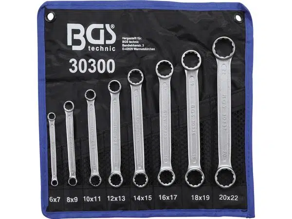 BGS Technic BGS 30300 Oboustranné očkové klíče 8 ÷ 22 mm, extra ploché. Sada 8 dílů v tašc