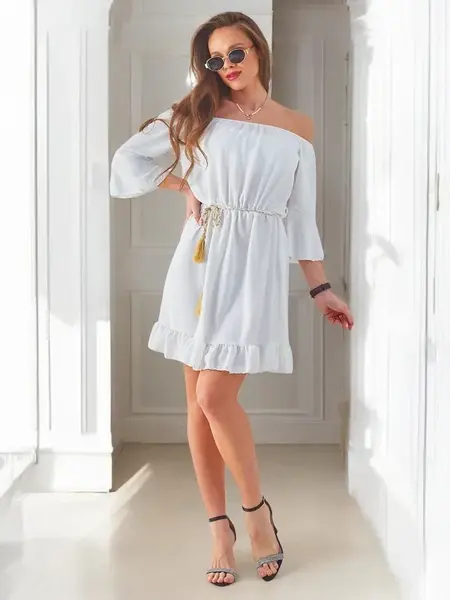 Resti Women's mini dress off-the-shoulder with long sleeves and rhinestones