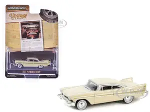 1957 Plymouth Fury Beige with Gold Metallic Stripes "Vintage Ad Cars" Series 10 1/64 Diecast Model Car by Greenlight