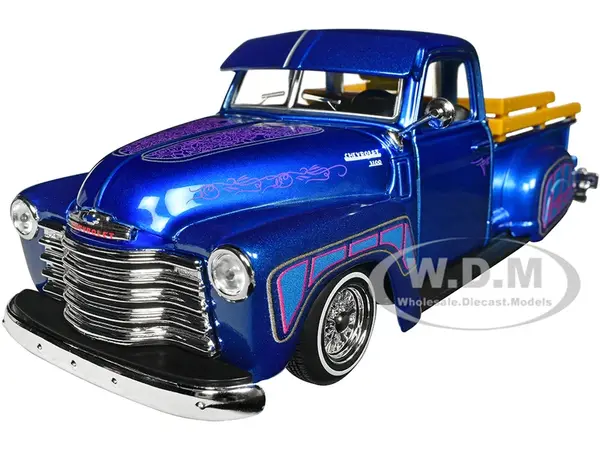 1950 Chevrolet 3100 Pickup Truck Lowrider Candy Blue with Graphics "Lowriders" Series 1/25 Diecast Model Car by Maisto