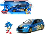 2012 Subaru Impreza WRX STI Blue Metallic with Graphics and Sonic The Hedgehog Diecast Figure "Sonic The Hedgehog" "Hollywood Rides" Series 1/24 Diec