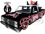 1985 Chevrolet C-10 Pickup Truck Black with White Top and Graphics with Charro Man Diecast Figure "Tapatio" 1/24 Diecast Model Car by Jada
