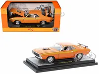 1971 Dodge Challenger R/T 440 Orange with Yellow Stripes and White Interior Limited Edition to 5250 pieces Worldwide 1/24 Diecast Model Car by M2 Mac