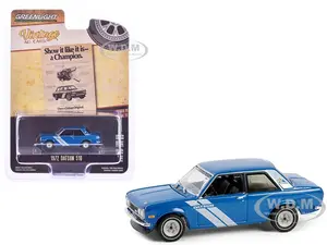 1972 Datsun 510 Blue Metallic with White Stripes "Show it Like it is - a Champion" "Vintage Ad Cars" Series 11 1/64 Diecast Model Car by Greenlight